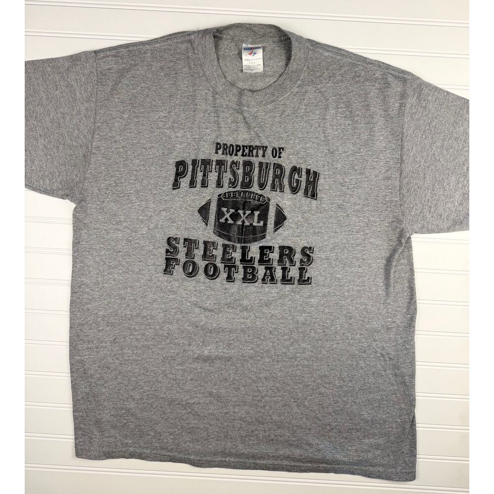 Vintage Pittsburgh Steelers Football T Shirt L Gray Jerzees USA Made Graphic Tee